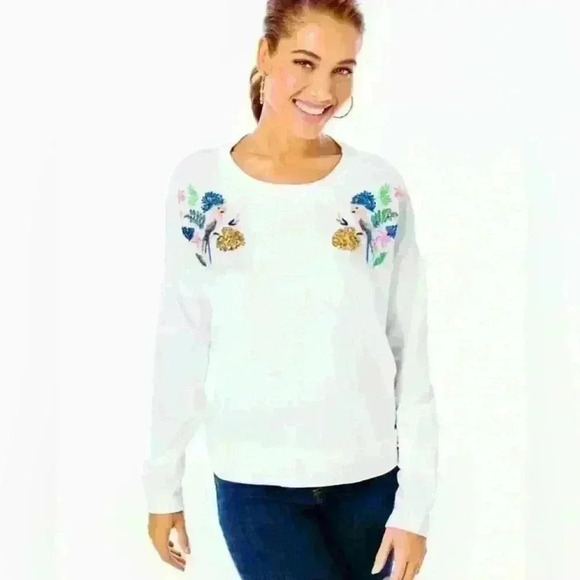NWOT Lilly Pulitzer Large Sheridan Sweatshirt w Sequins and Embroidery Item# 2L - Picture 1 of 7